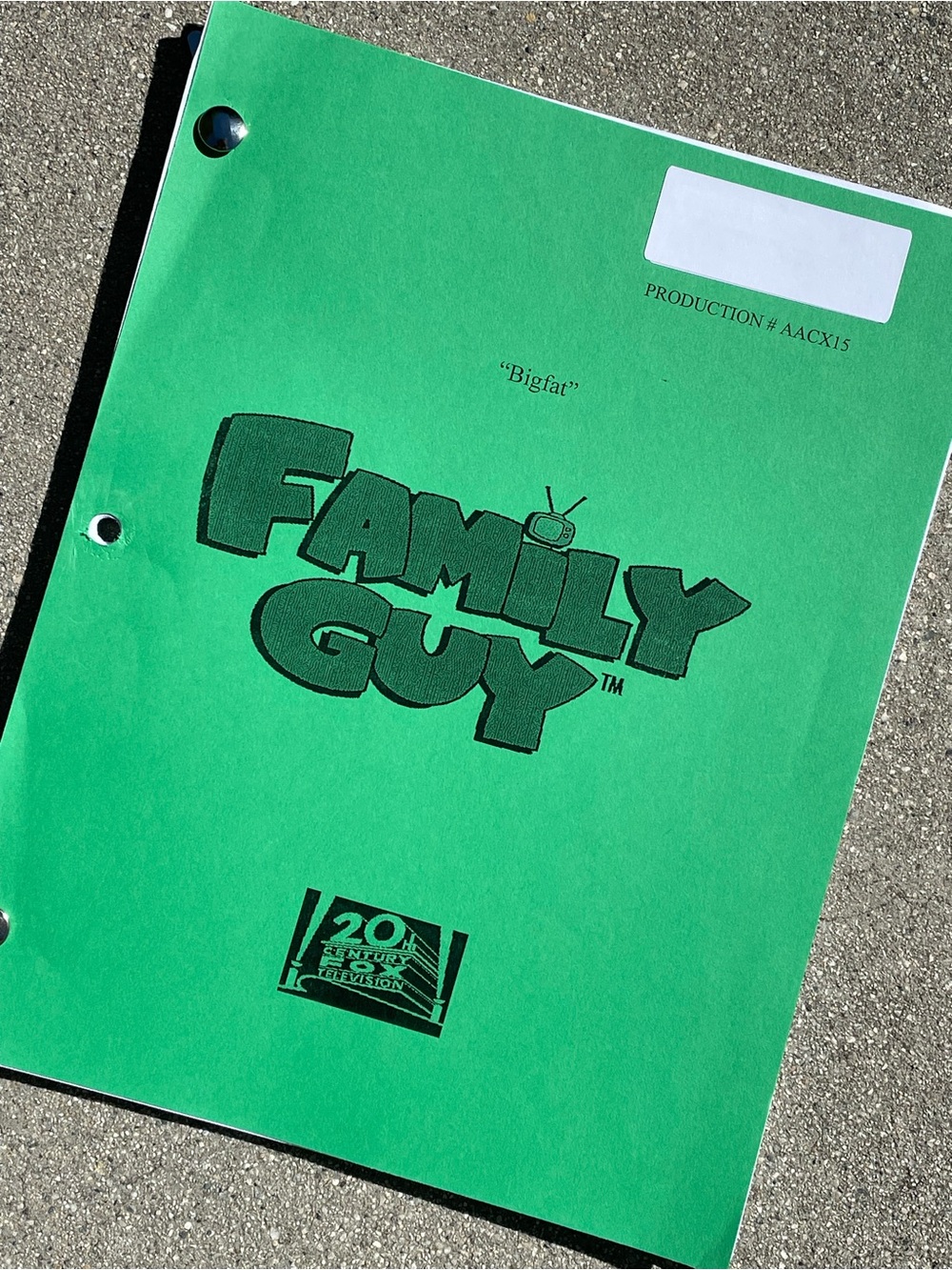 Family Guy 2012 Production Used Table Draft Script Bigfat CROSSOVER EP AD & KOTH